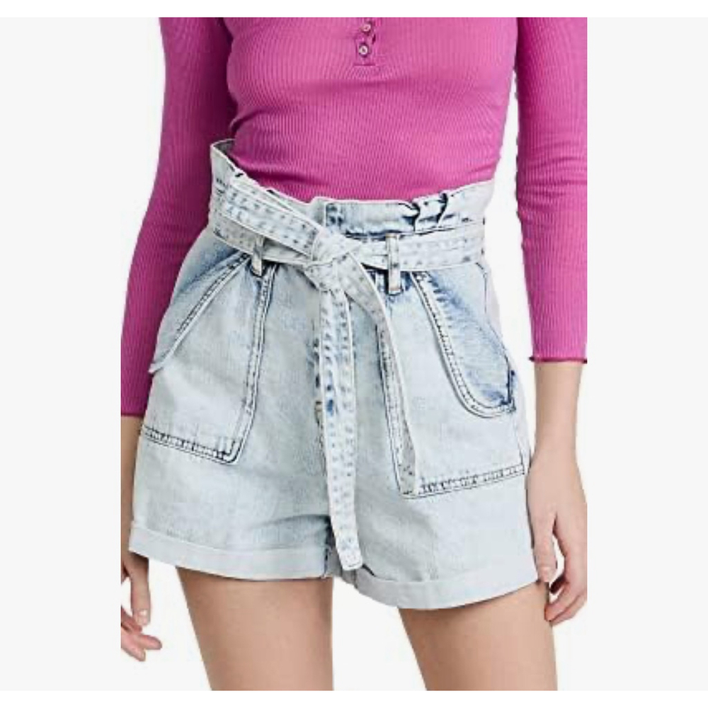 BLANKNYC Paperbag High Waist Light Wash Denim Shorts Size 26 NWT
